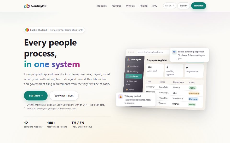 The GenfinyHR home page: Every people process, in one system