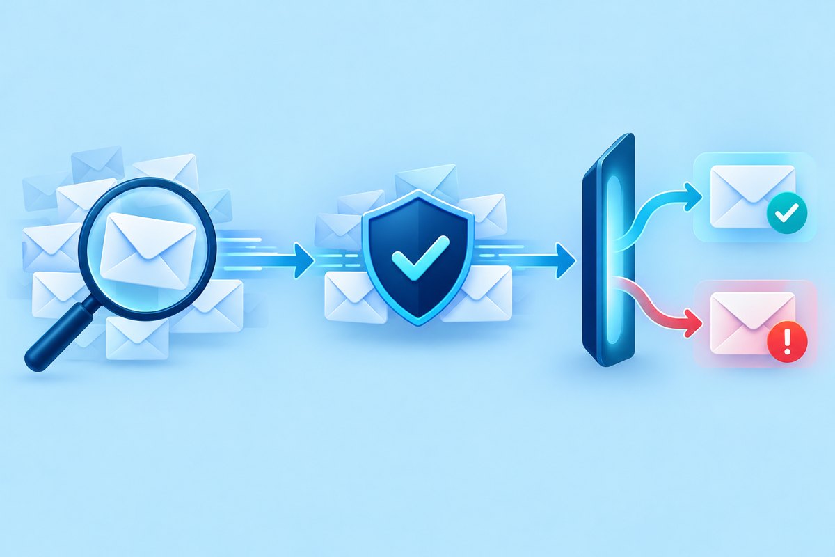Conceptual stages of email monitoring, validation and message filtering